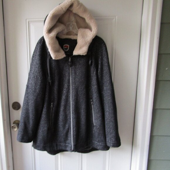 I Madison Expedition women's size XL, grey tweed hooded coat, lined, front zip - Picture 1 of 15